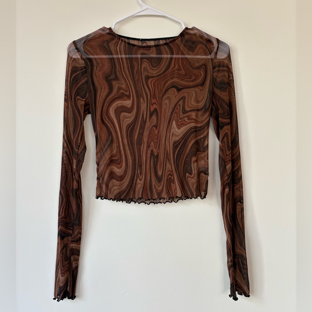 70’s / Y2K Swirl Pattern Sheer Long Sleeve Top